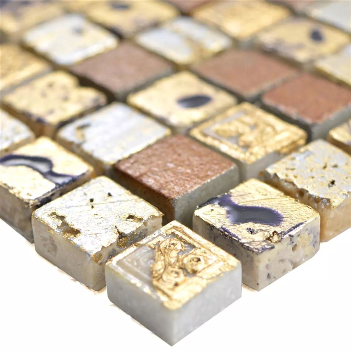 Natursten Resin Mosaik Lucky Guld Brons Natursten Resin Mosaik Lucky Guld Brons