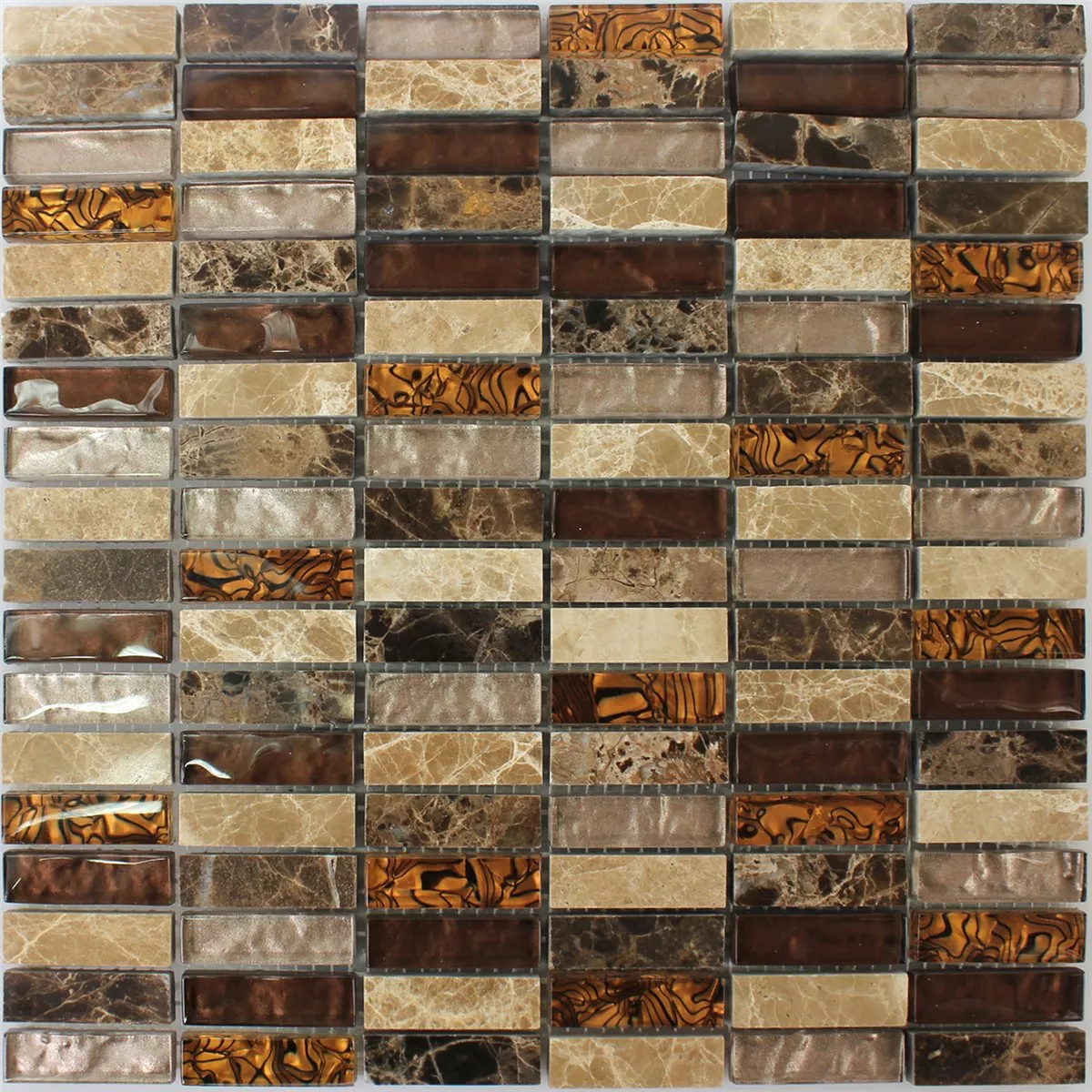 Mosaikfliesen Glas Naturstein Beige Braun