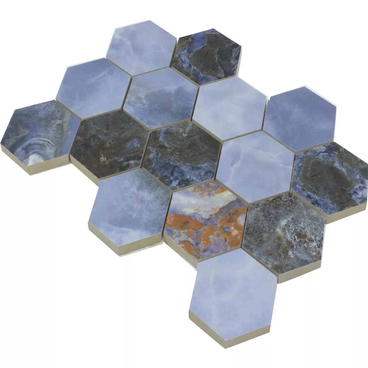 Muster von Keramikmosaik Fliesen Naftalin Hexagon Blau Schwarz