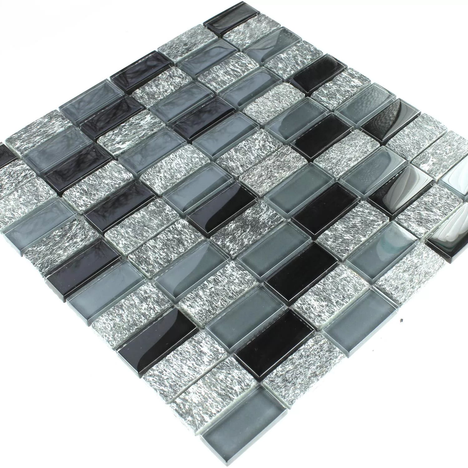 Mosaikfliesen Glas Marmor Grau Schwarz Mix