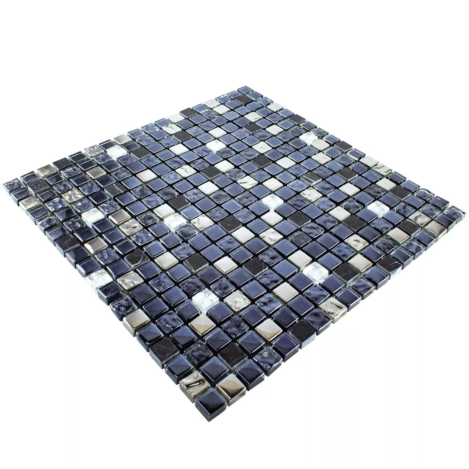 Glas Naturstein Mosaikfliese Cooktown Schwarz Silber