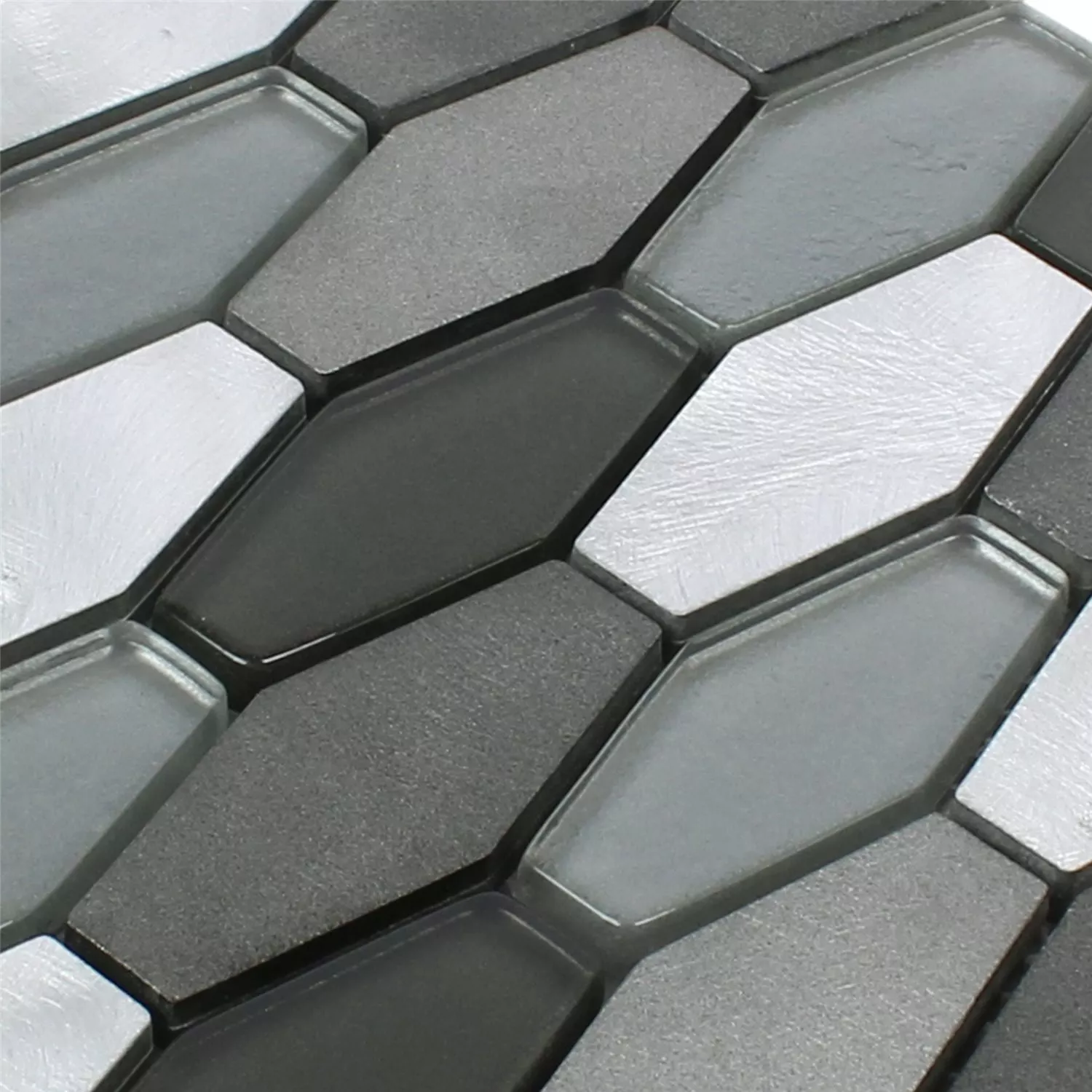 Mosaikfliesen Sechseck Hexagon Lupo Schwarz Silber