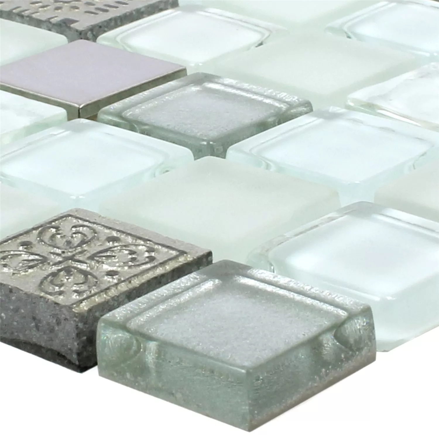 Mosaik Glas Resin Rostfritt Stål Mix Gramos Vit Mosaik Glas Resin Rostfritt Stål Mix Gramos Vit