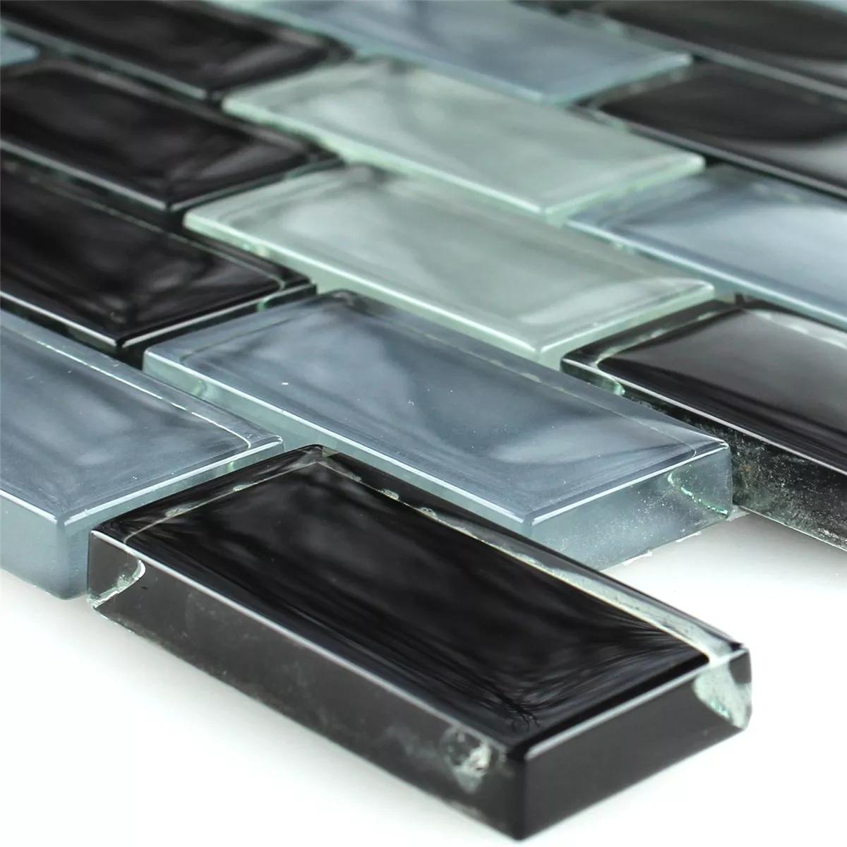 Mosaikfliesen Glas Crystal Brick Schwarz