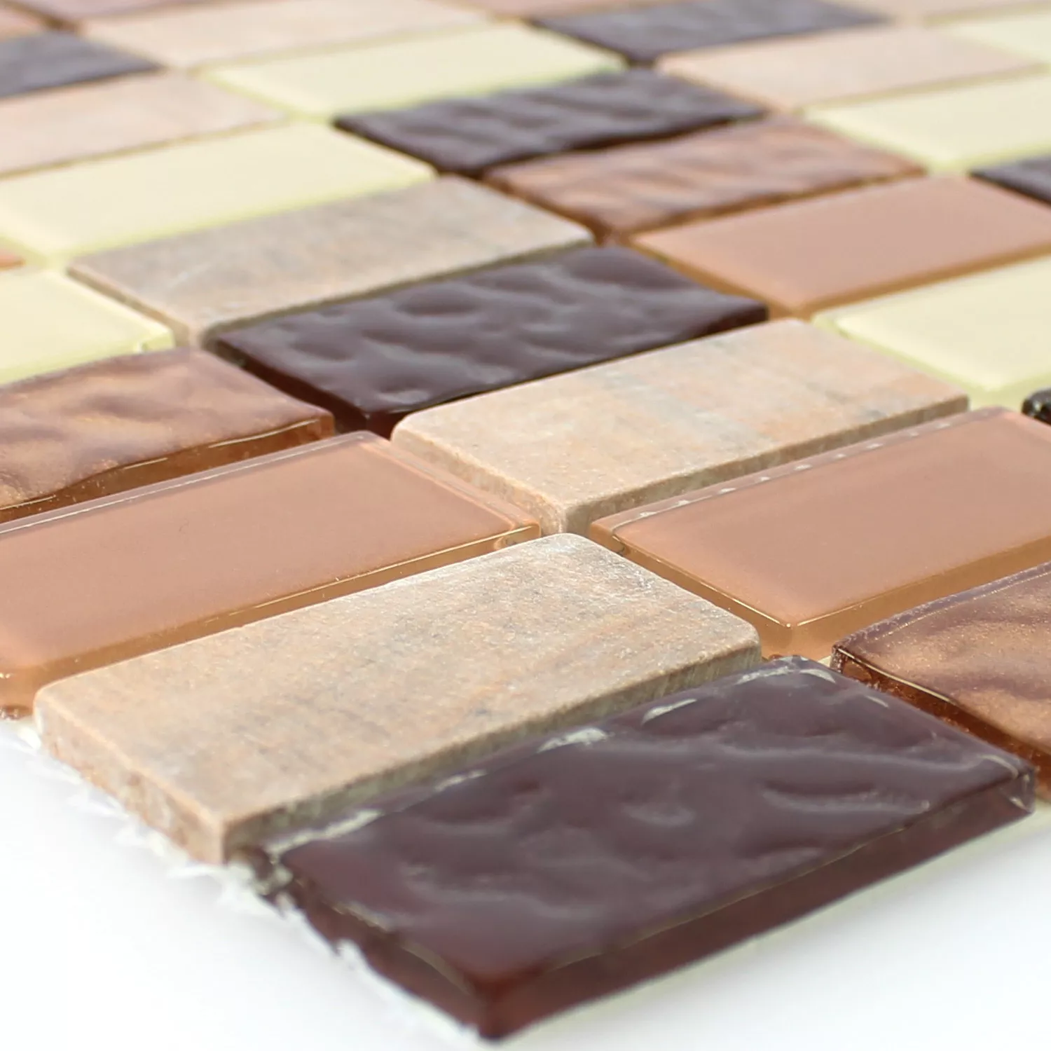 Selbstklebende Mosaikfliesen Karaman Naturstein Glas Beige Braun Brick