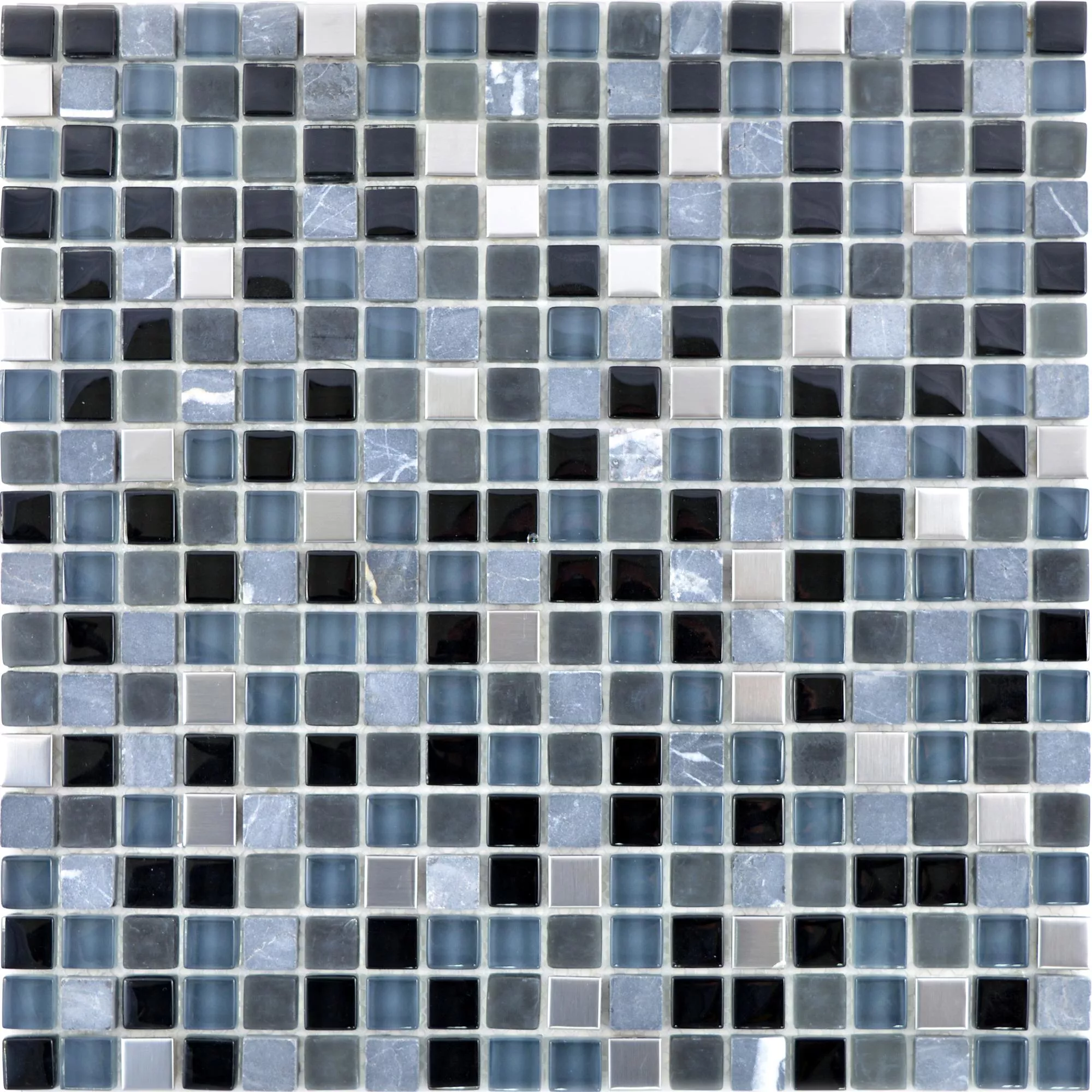 Glas Naturstein Stahl Mosaikfliesen Romeo Schwarz