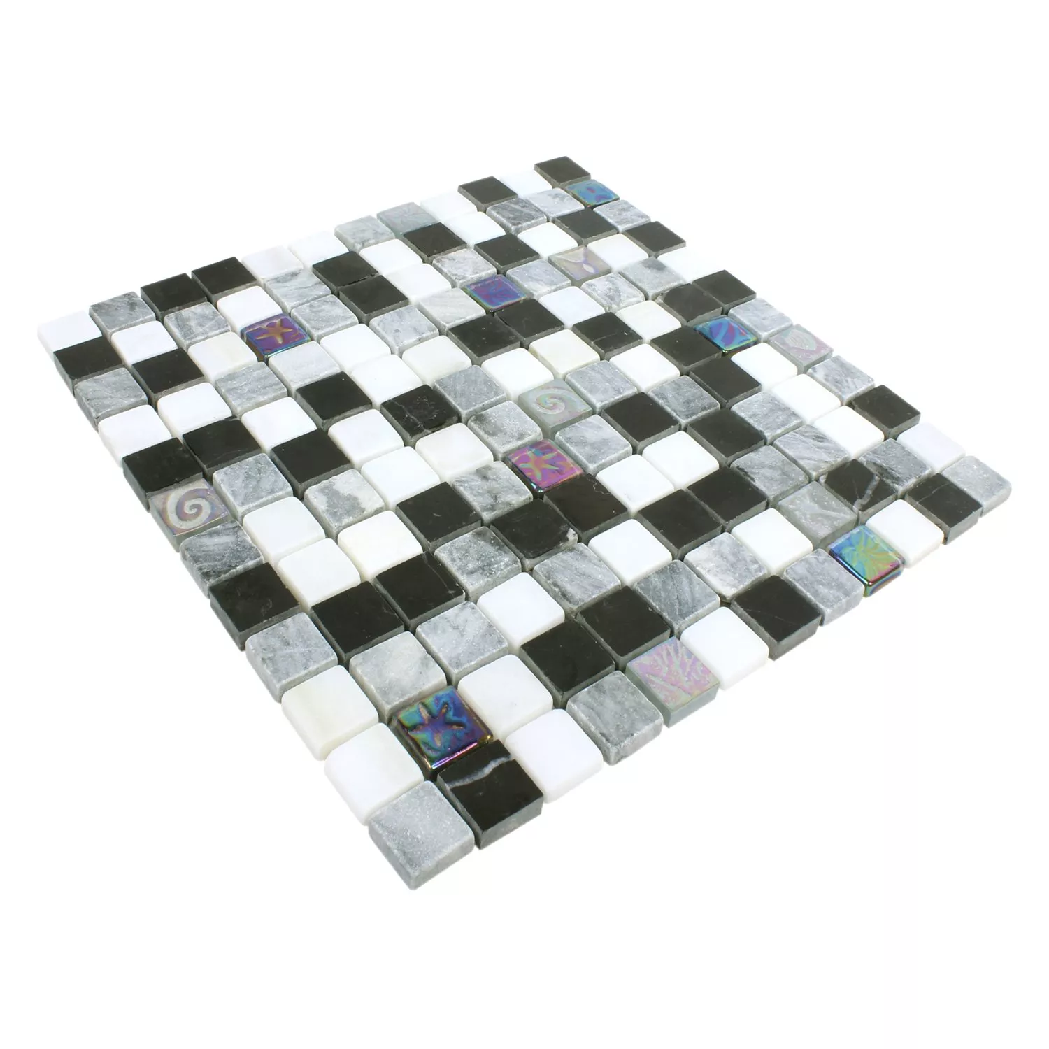 Mosaikfliesen Relief Marmor Glas Mix Schwarz Grau Weiss