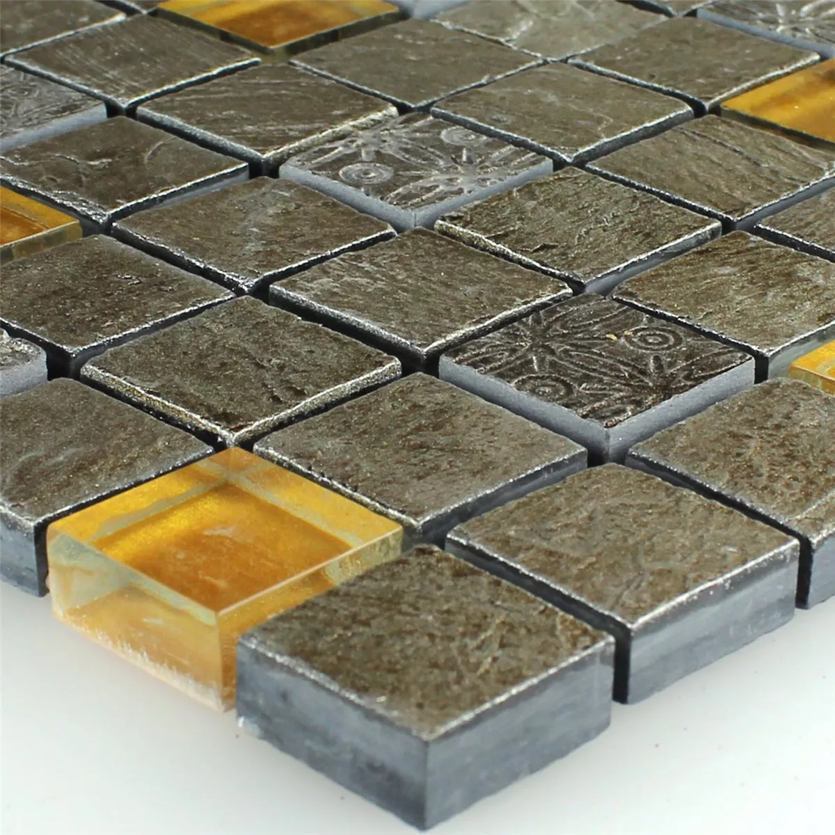 Mosaikfliesen Glas Naturstein Grau Orange