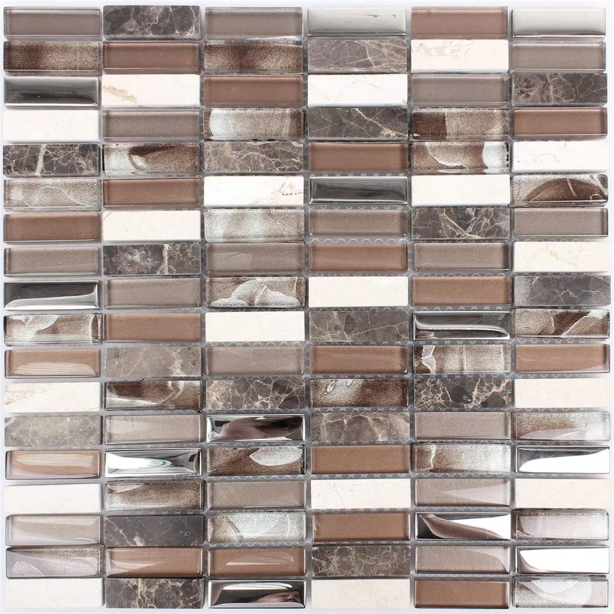 Mosaikfliesen Magia Glas Naturstein Mix Braun Stäbchen