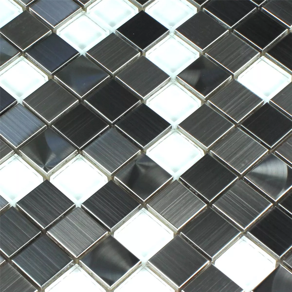 Mosaikfliesen Edelstahl Glas Weiss Silber