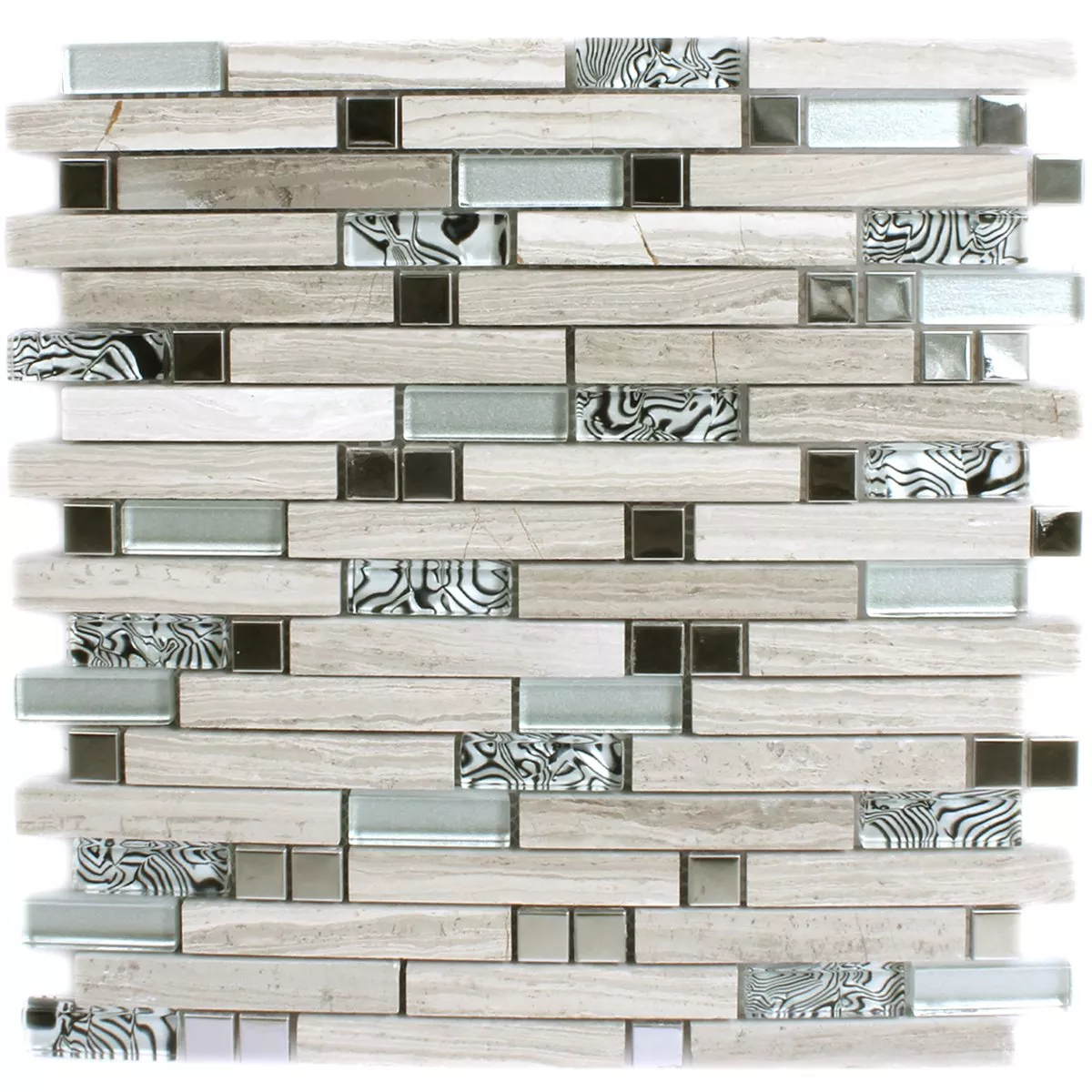 Mosaikfliesen Metall Glas Naturstein Grau Silber Mix