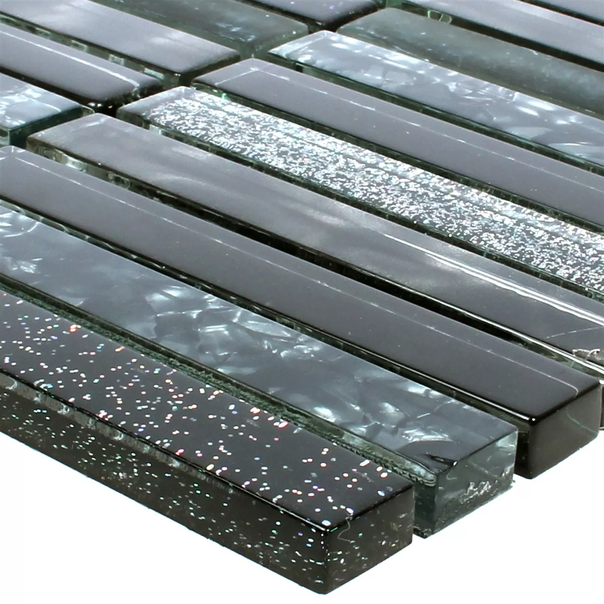 Mosan Mosakflesen Glasmosak Stäbchen Edelstahl Slber Schwarz