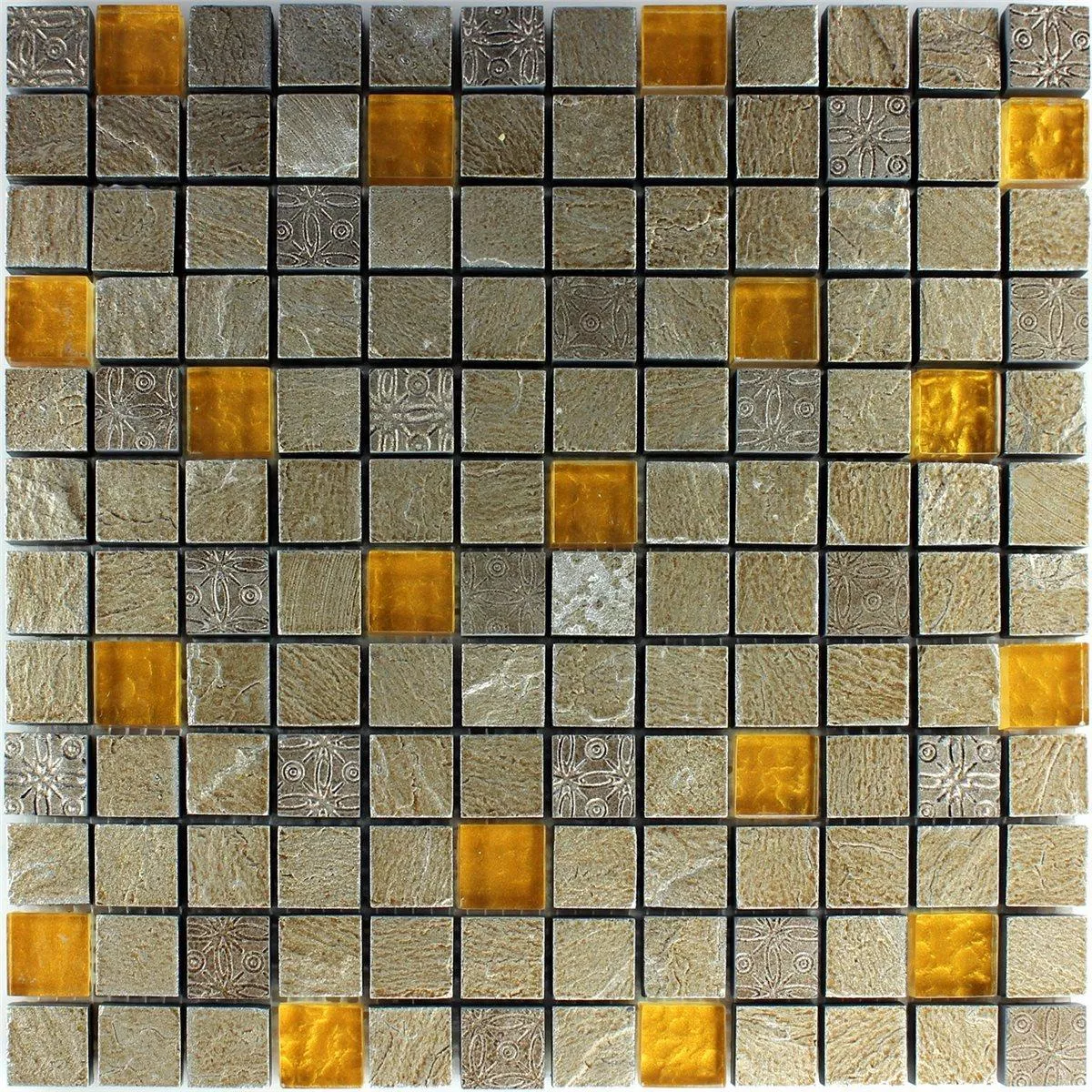 Mosaikfliesen Glas Naturstein Grau Orange