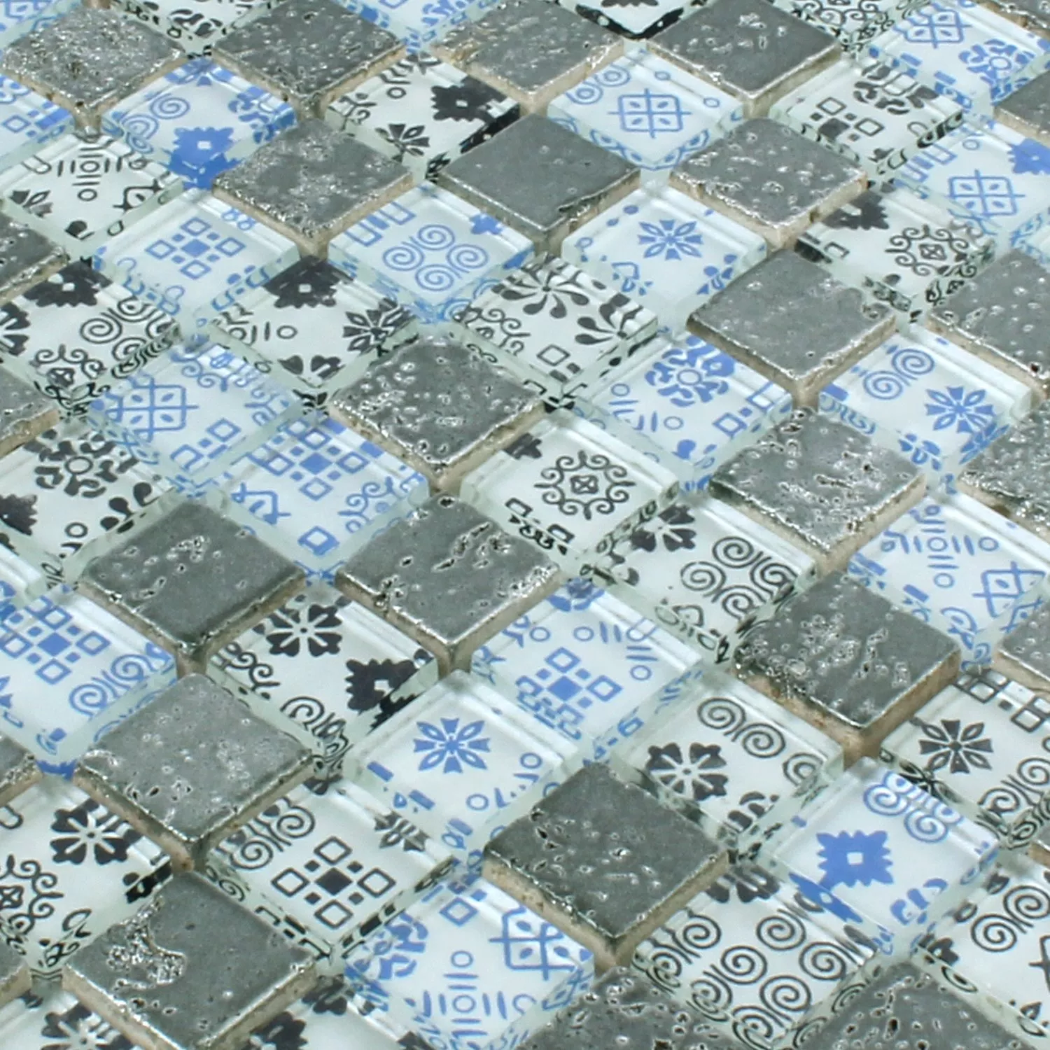 Mosaikfliesen Resin Glas Belmont Blau Silber