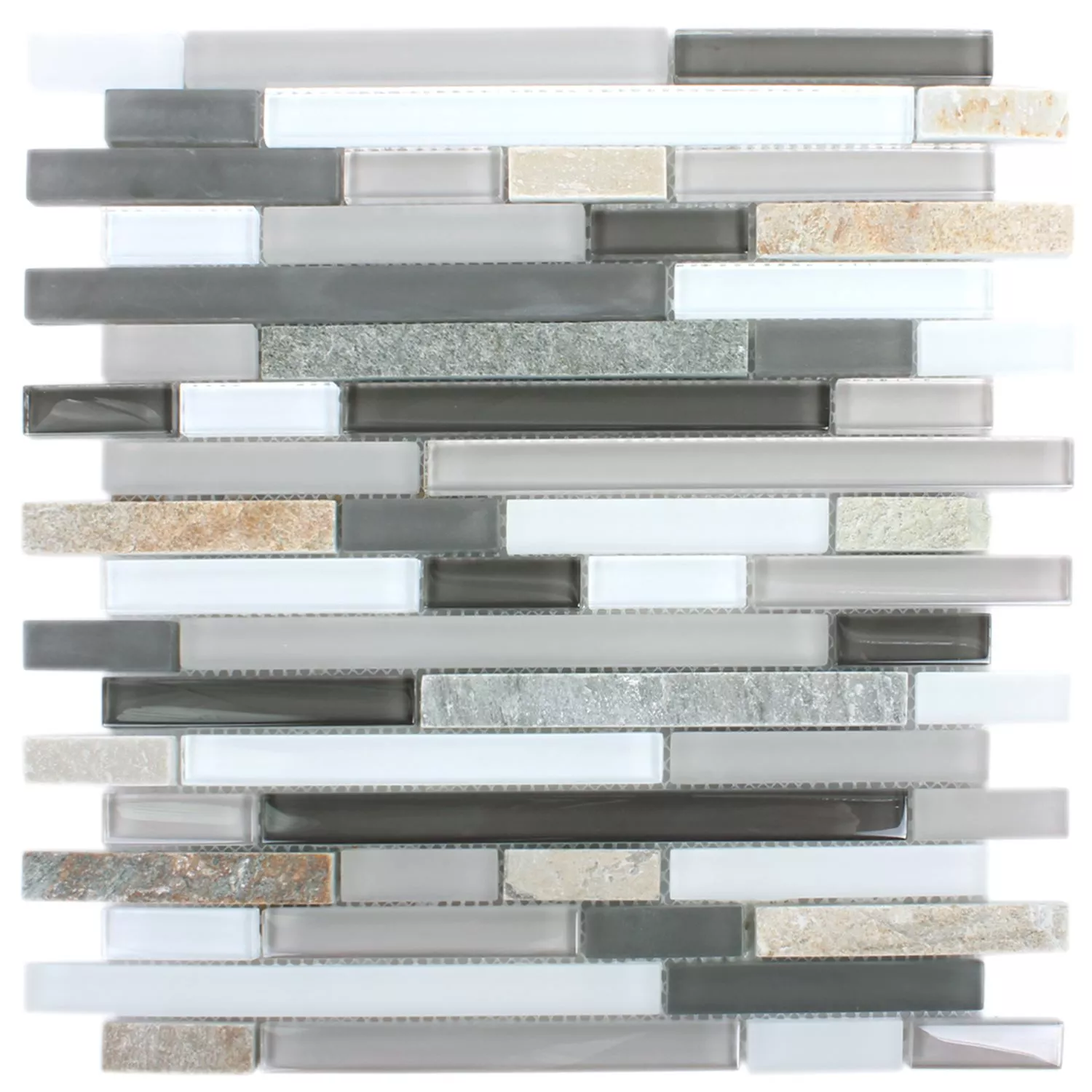 Mosaikfliesen Apollo Naturstein Glasmix Braun Weiss Brick