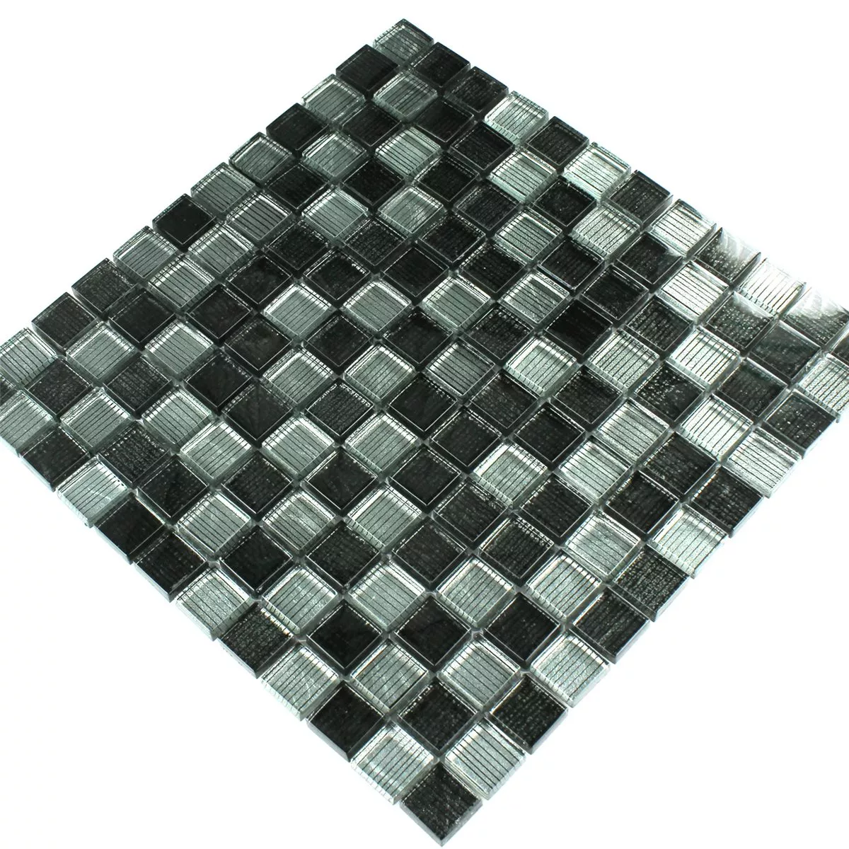 Mosaikfliesen Glas String Schwarz Grau Gestreift