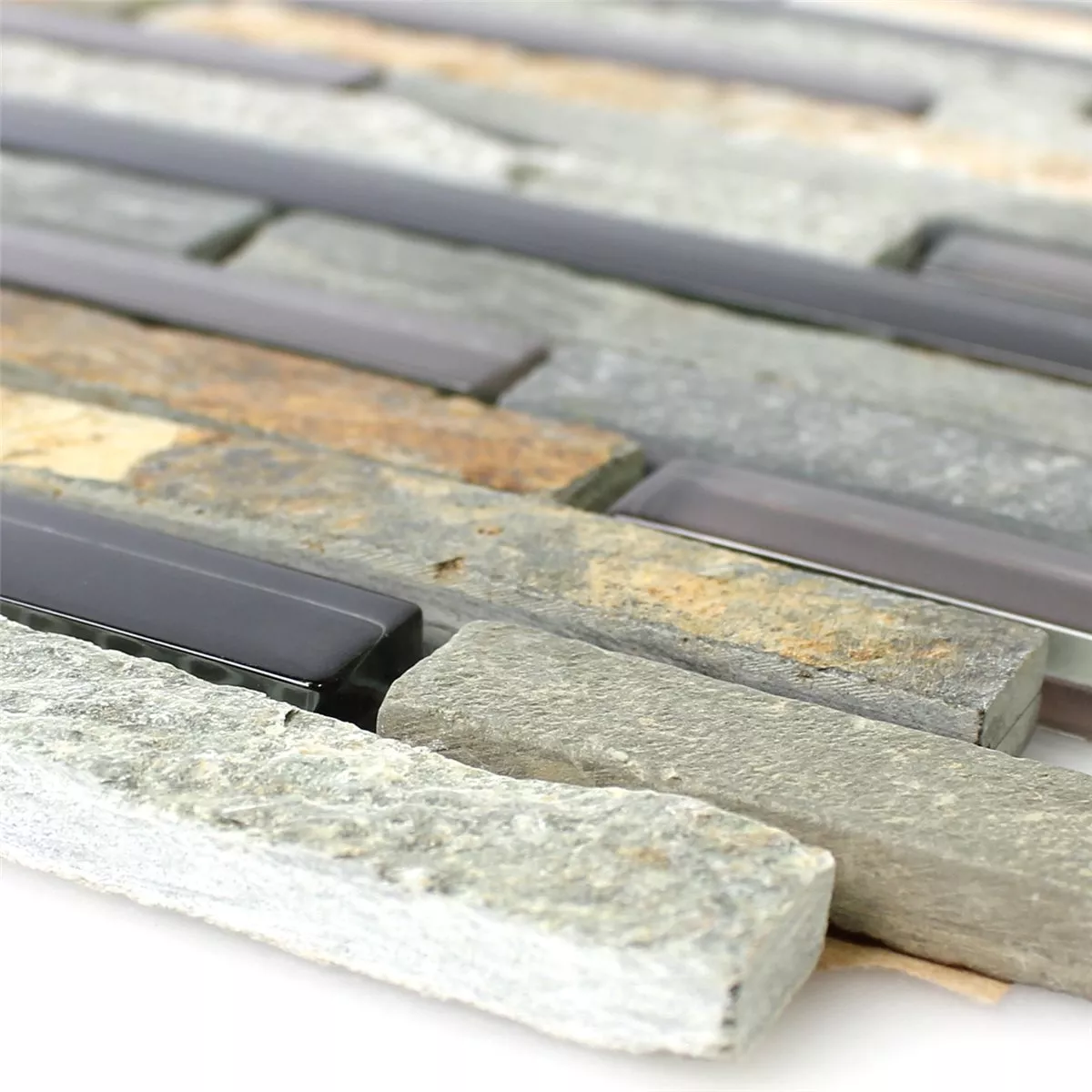 Glas Quarzit Naturstein Mosaikfliesen Abracadabra Grau Braun Mix