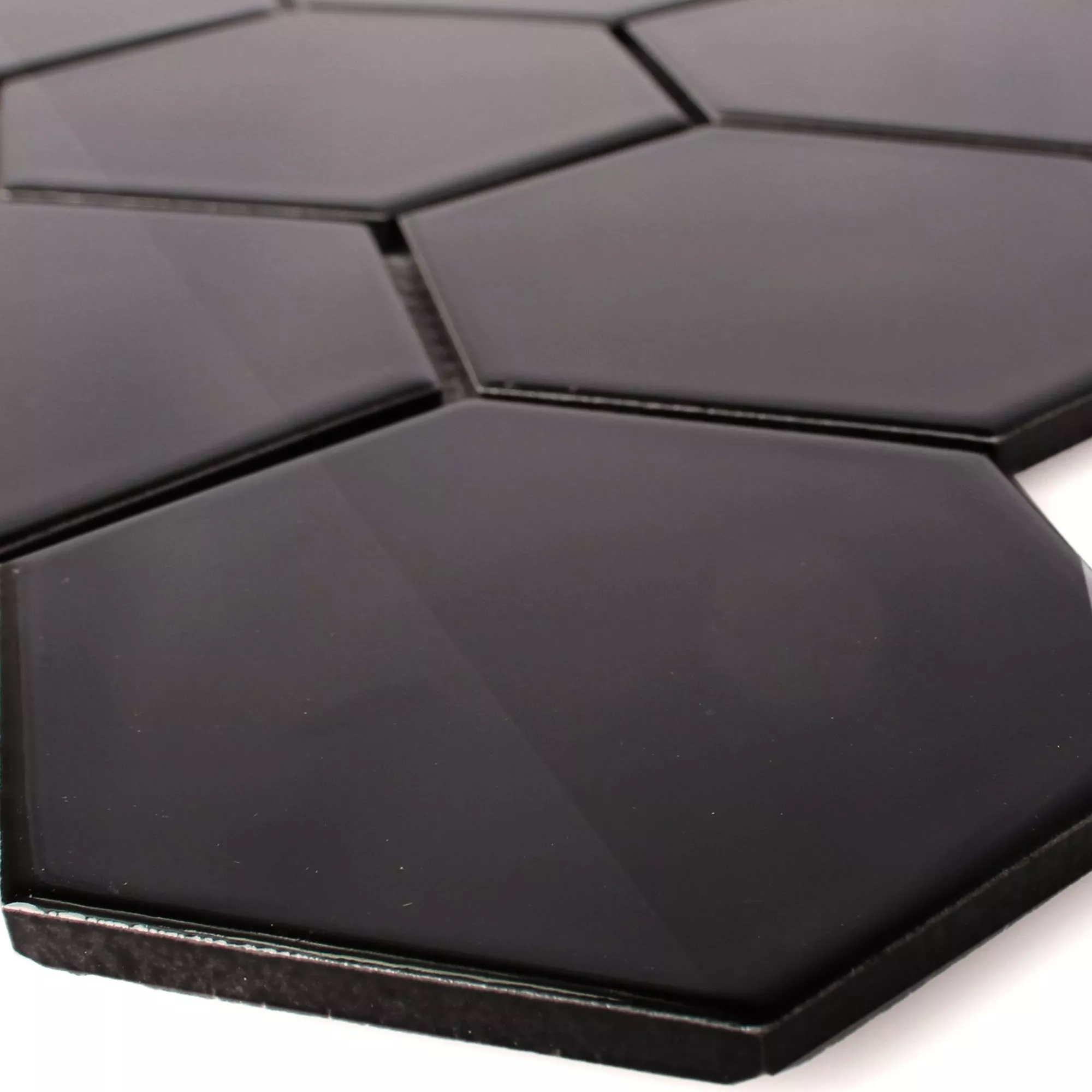 Keramik Mosaikfliesen Hexagon Salamanca Schwarz Glänzend H95