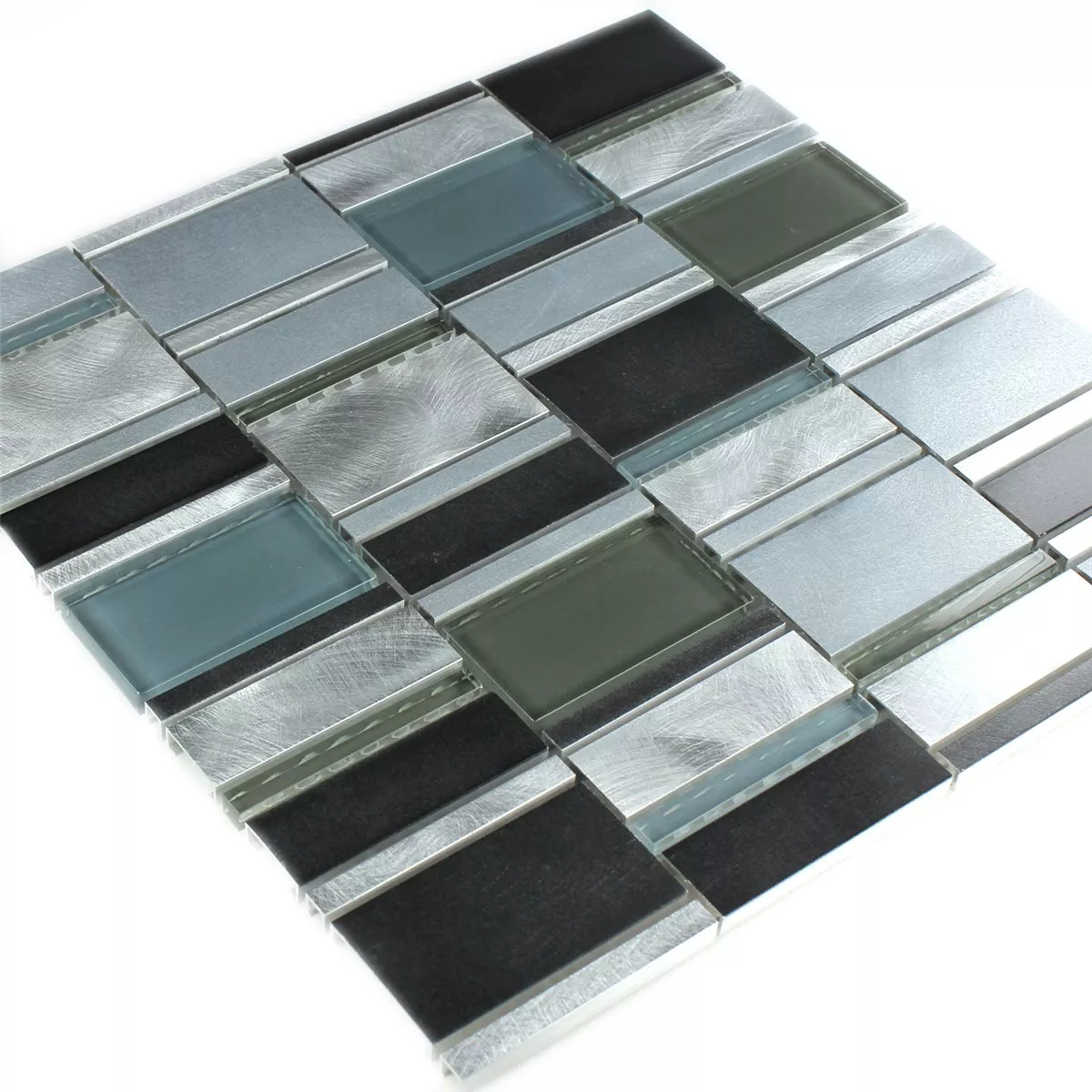 Mosaikfliesen Aluminium Glas Blau Mix