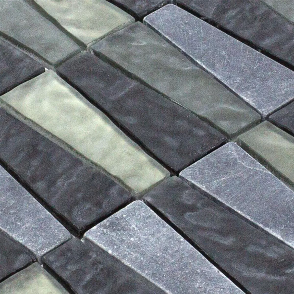 Glas Naturstein Mosaik Fliesen Marseille Grau Schwarz Mix 