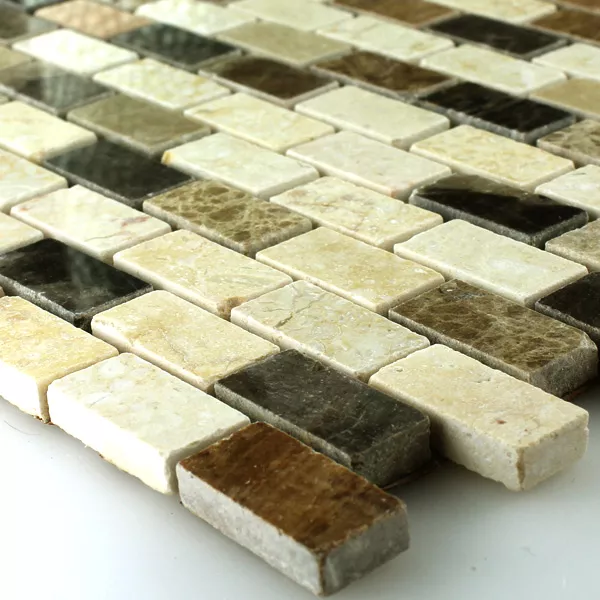 Mosaikfliesen Marmor Braun Beige Poliert 15x30x7mm