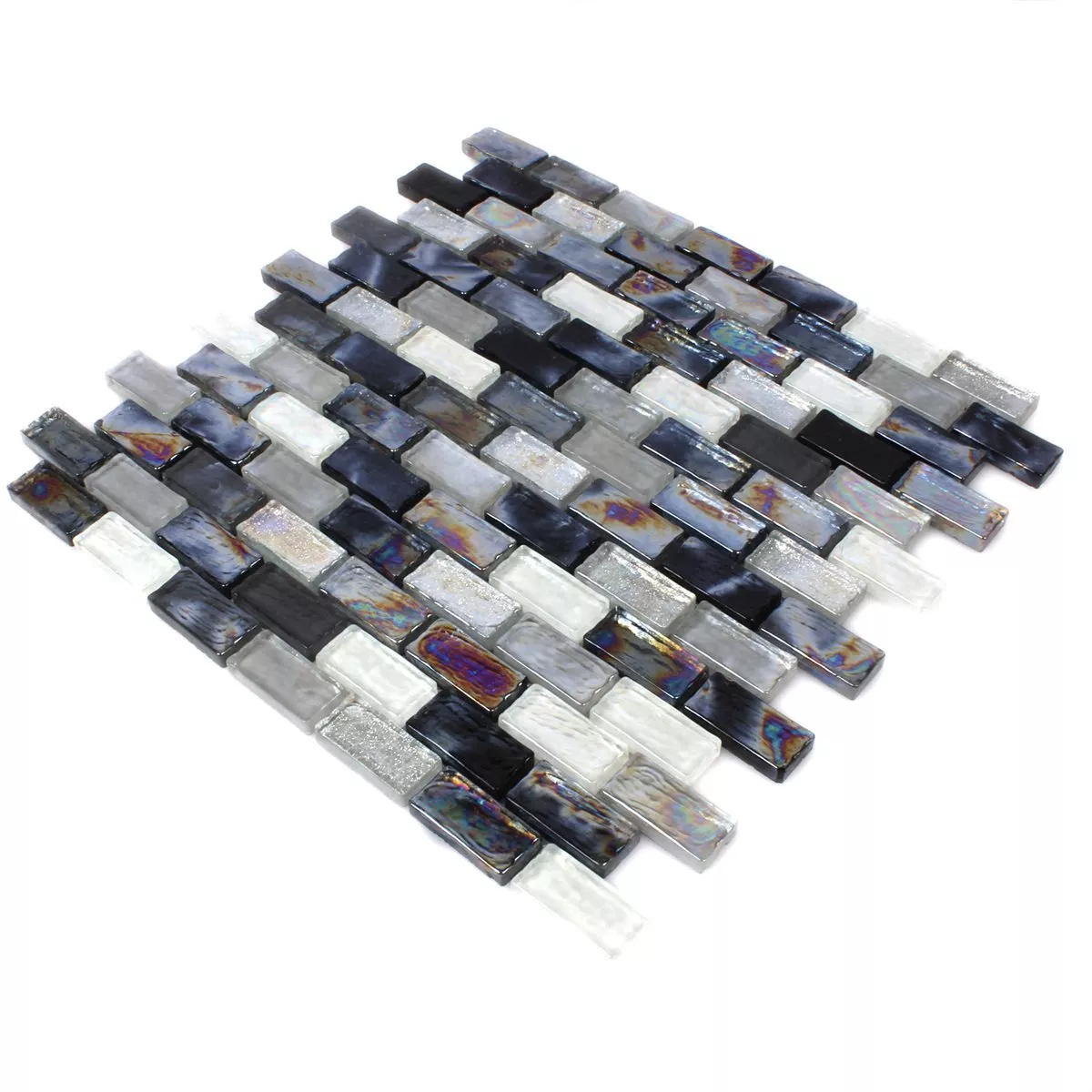 Mosaikfliesen Glas Effekt Petrol Black Mix 20x42x8mm