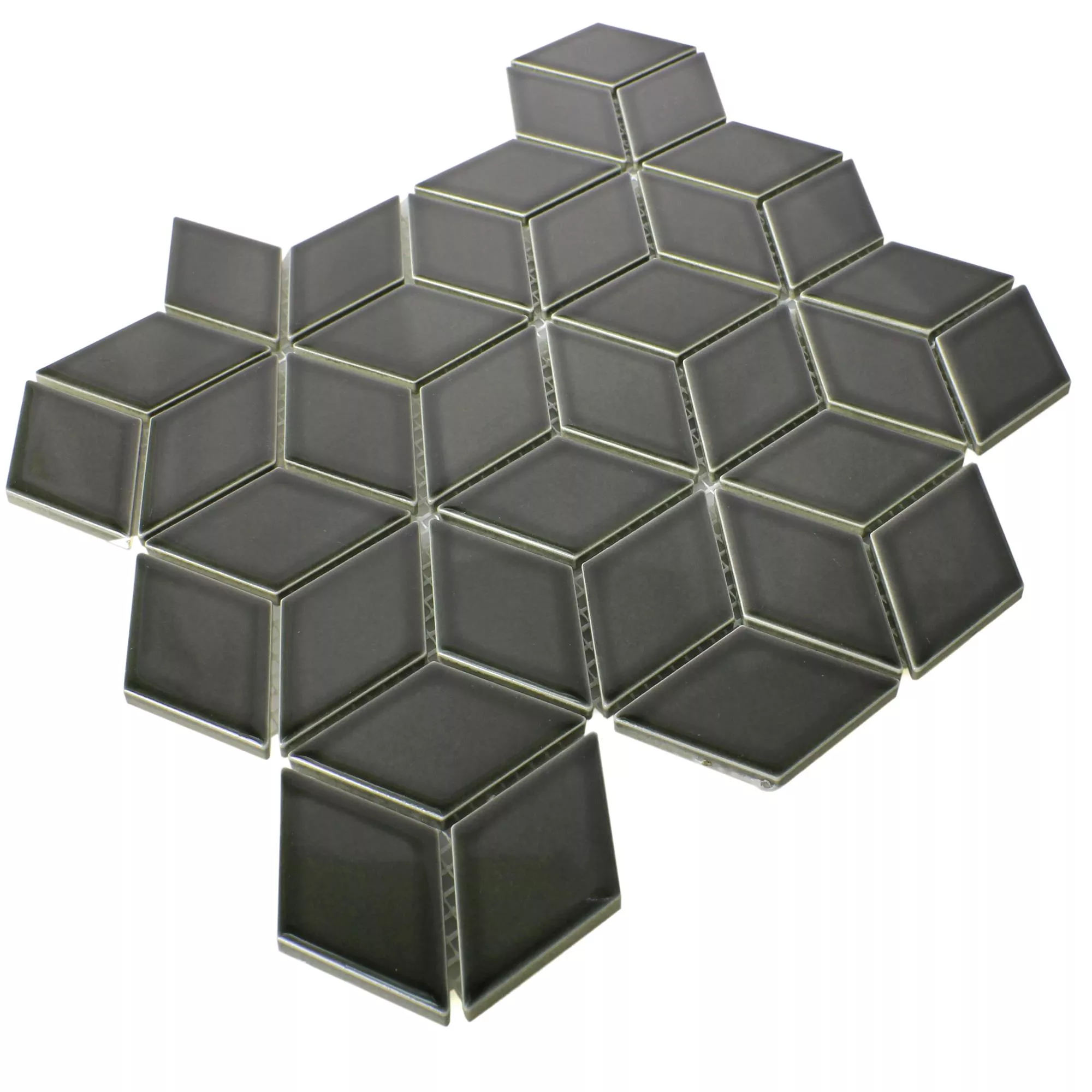 Muster von Keramik Mosaikfliesen Cavalier 3D Würfel Schwarz Glänzend