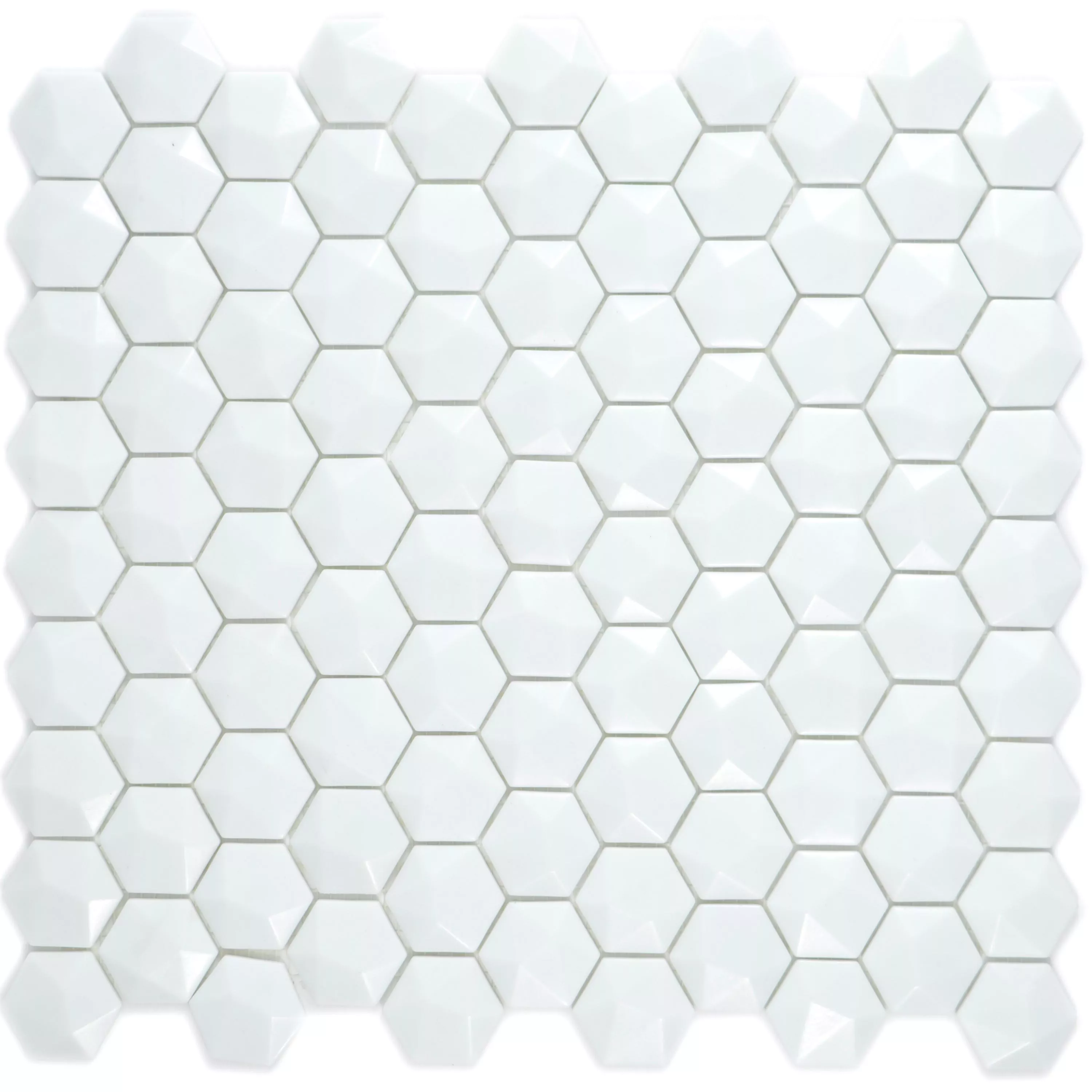 Muster von Glasmosaik Fliesen Benevento Hexagon 3D Weiß