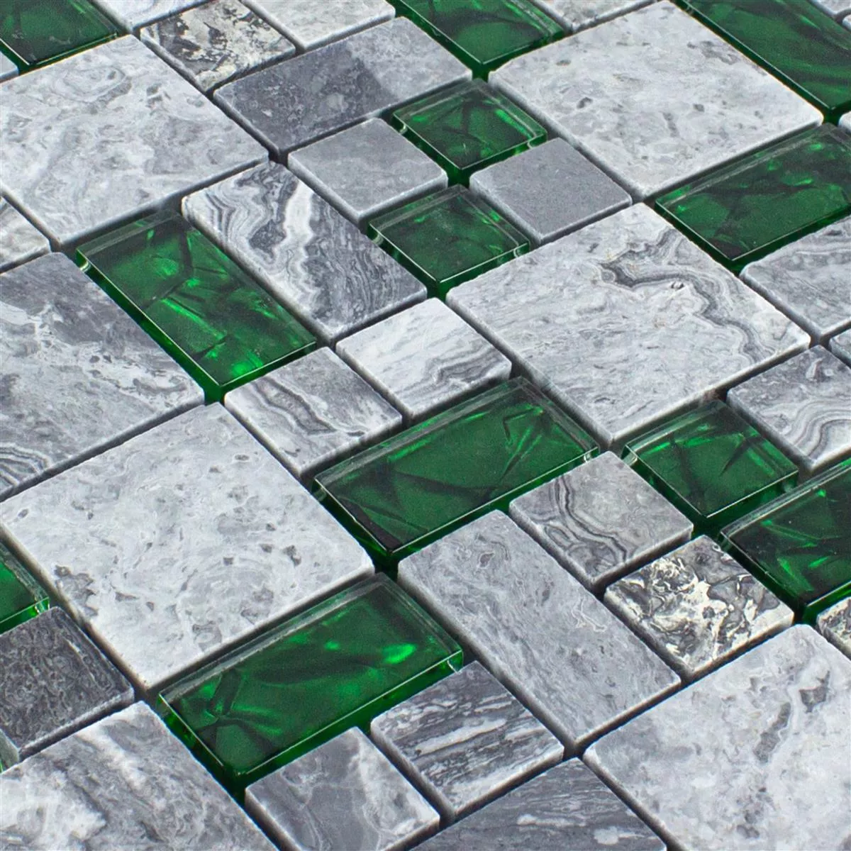 Glas Naturstein Mosaik Fliesen Sinop Grau Grün 2 Mix