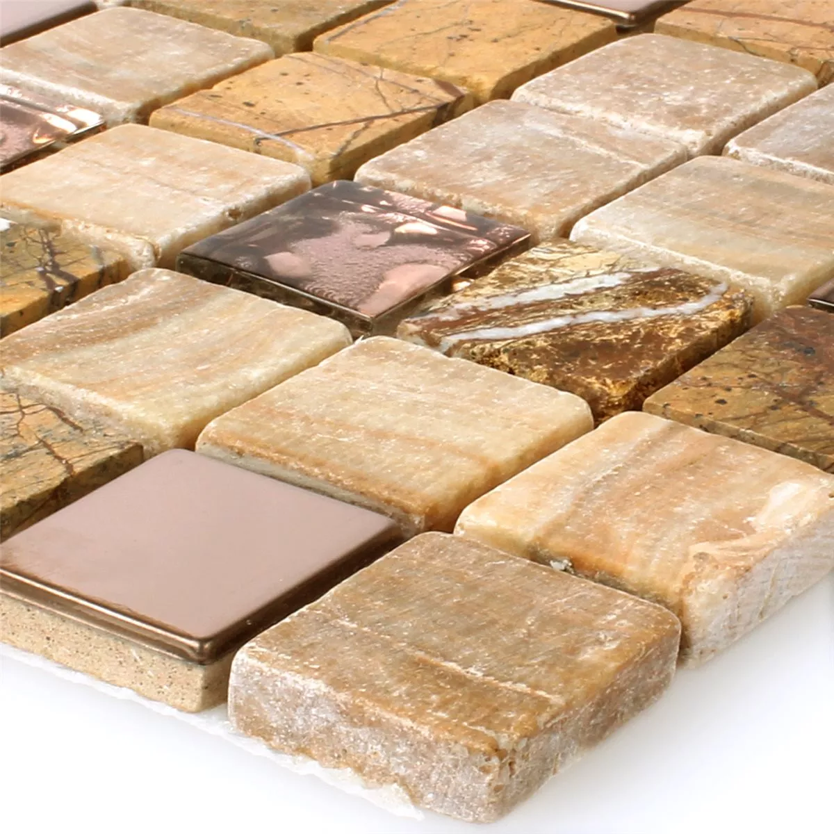 Mosaik Glas Natursten Rostfritt Stål Brun Mix Mosaik Glas Natursten Rostfritt Stål Brun Mix