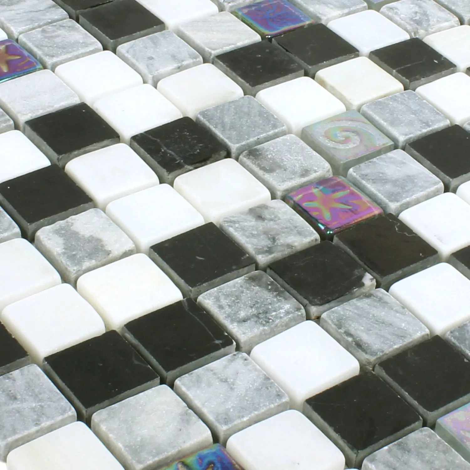 Mosaikfliesen Relief Marmor Glas Mix Schwarz Grau Weiss