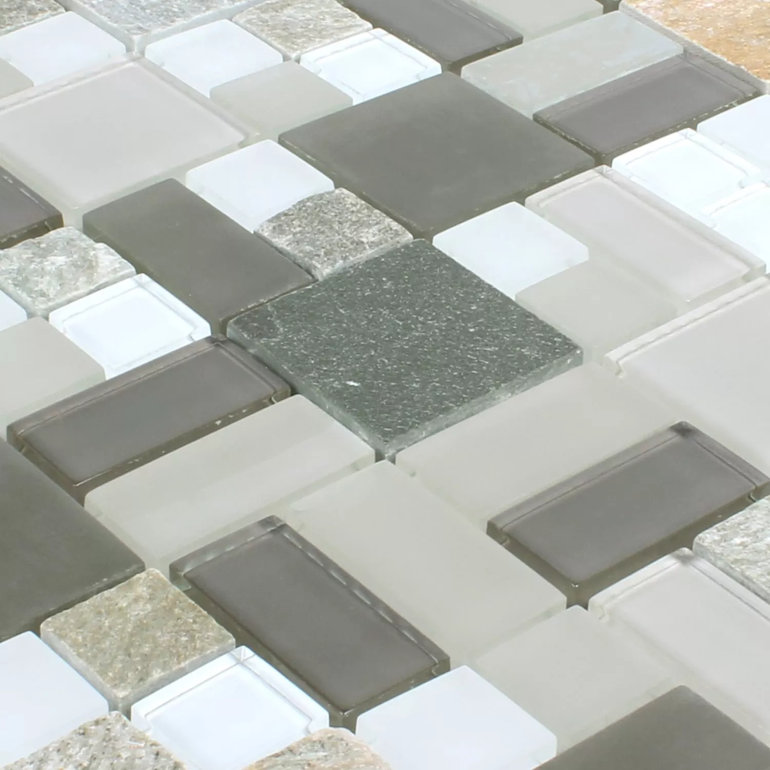 Mosaikfliesen Apollo Naturstein Glasmix Braun Weiss