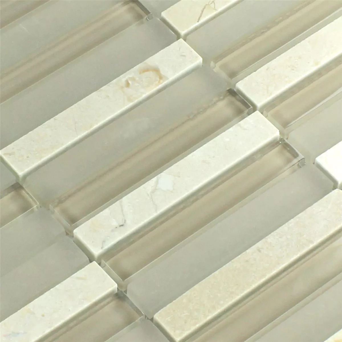 Mosaikfliesen Glas Marmor Barbuda Creme 15x98x8mm